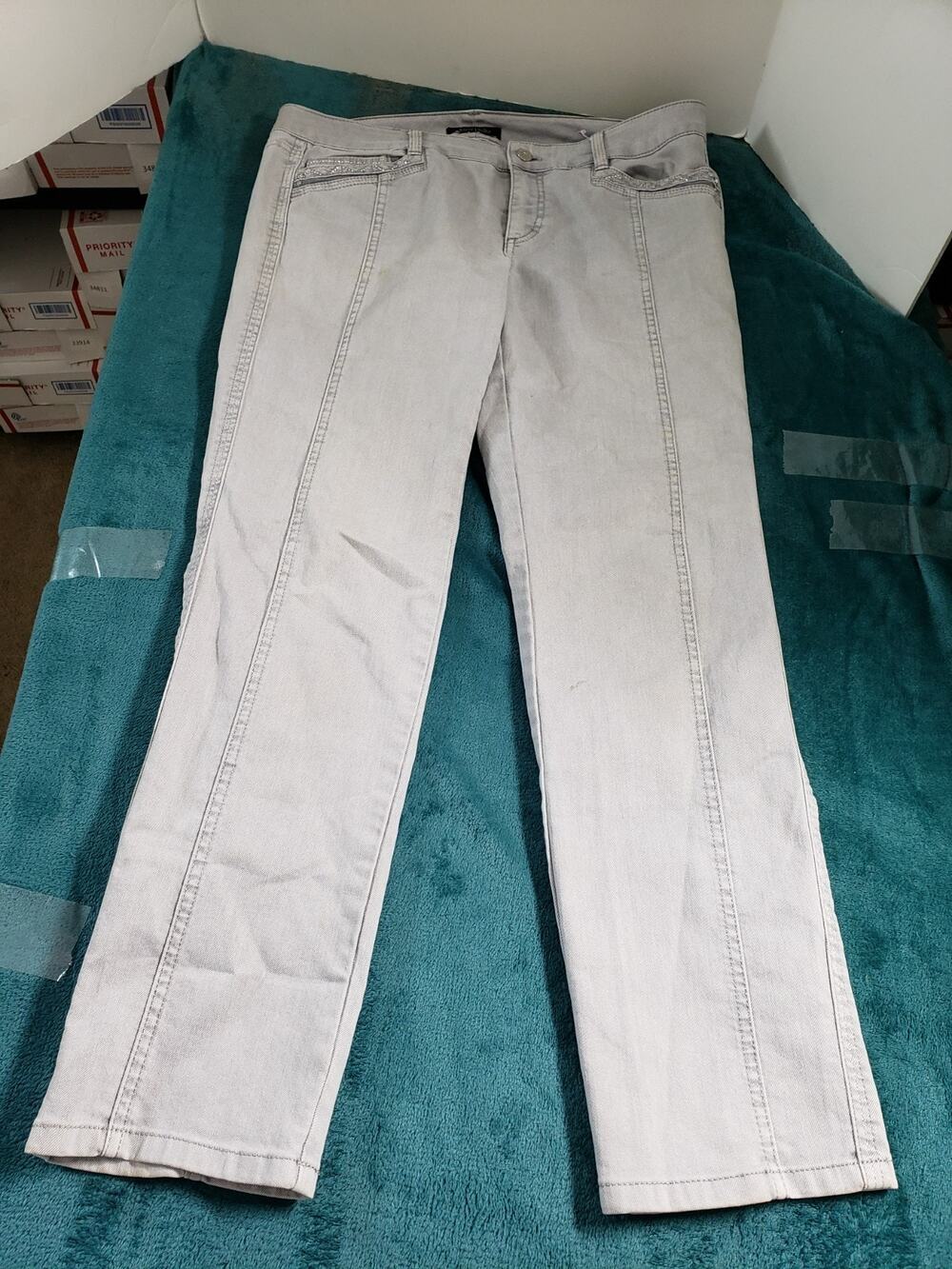 White House Black Market Jeans Size 10 Womens Gray Ladies Mid Rise Slim Ankle